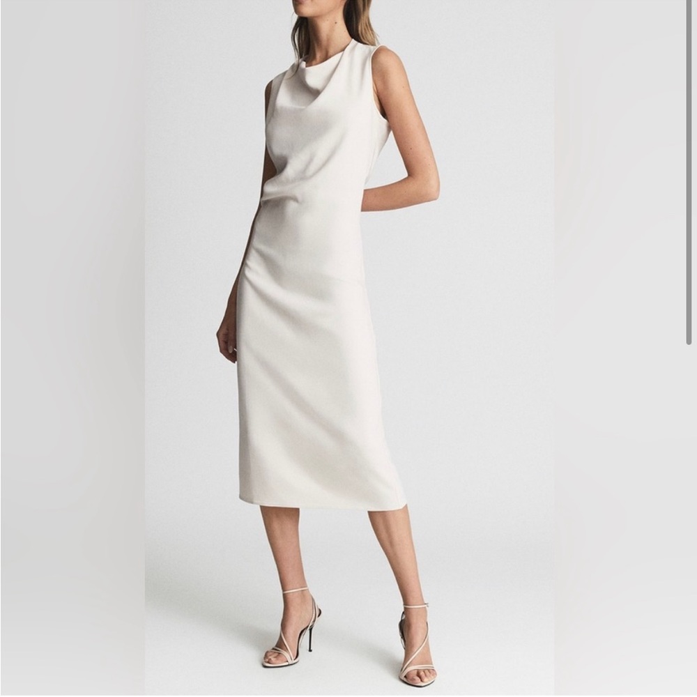 REISS London nude midi dress Gianna cowl neck